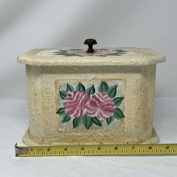 VTG Victorian Style Rose Shabby Chic Wooden Trinket Box Chest Cottagecore Granny - Picture 3 of 12